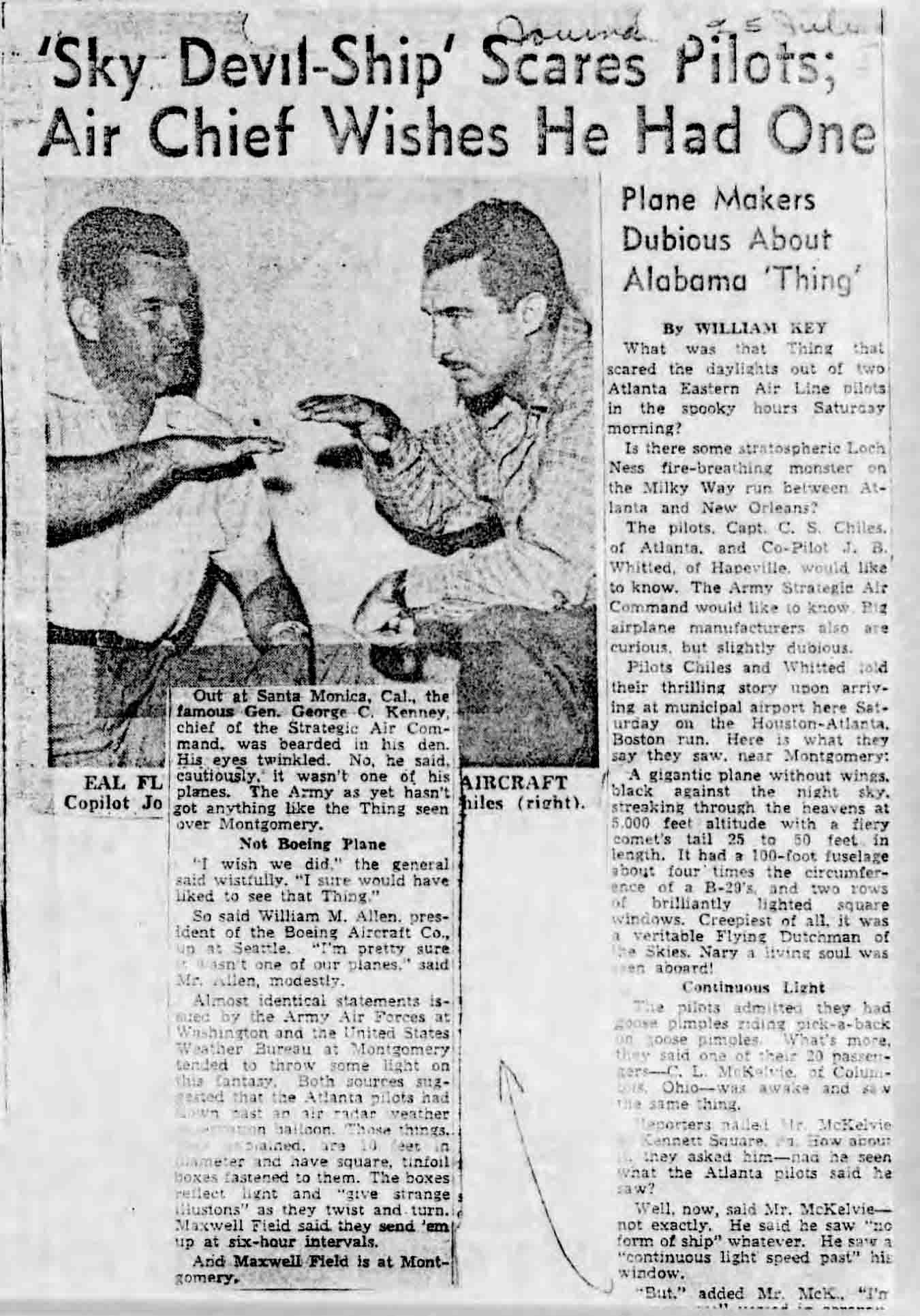 Atlanta Journal article about the Chiles-Whitted UFO encounter.