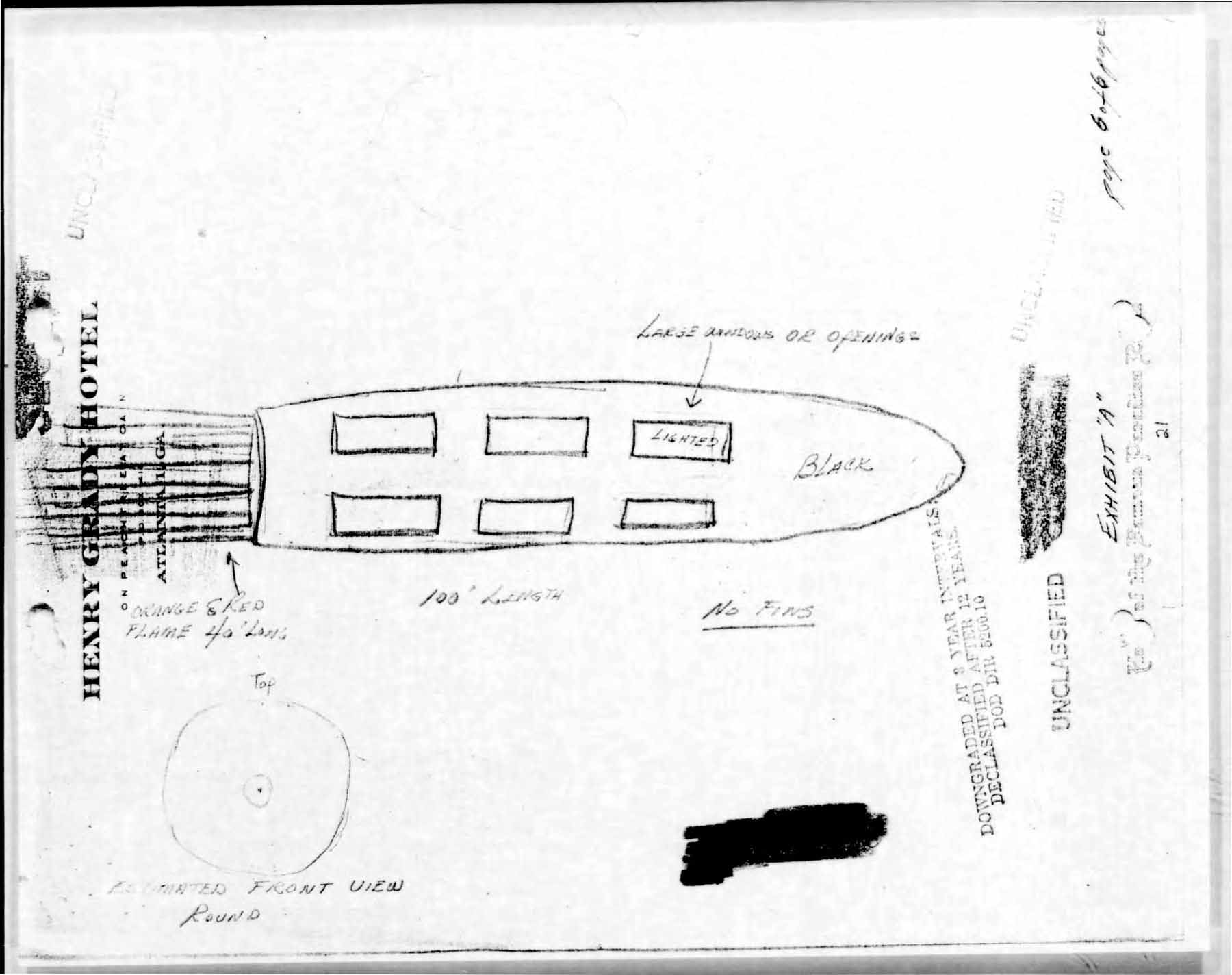 Sketch of object witnessed by First Officer and Co-pilot Whitted, made at an Atlanta hotel on July 26.