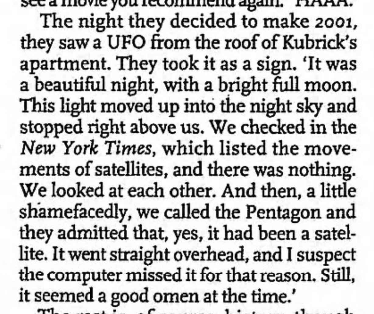 Excerpt from The Observer Magazine on Kubrick Clarke UFO sighting