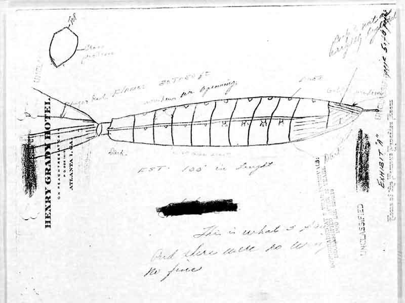Sketch of object witnessed by pilot Chiles, made at an Atlanta hotel on July 26.