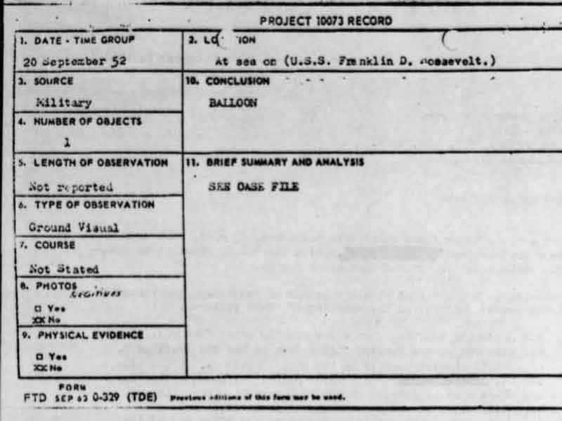 Exercise Mainbrace UFO Sightings - Project Blue Book Case File