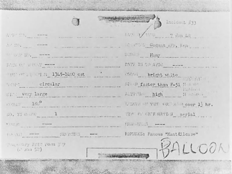 Mantell UFO Incident - Project Blue Book Case File