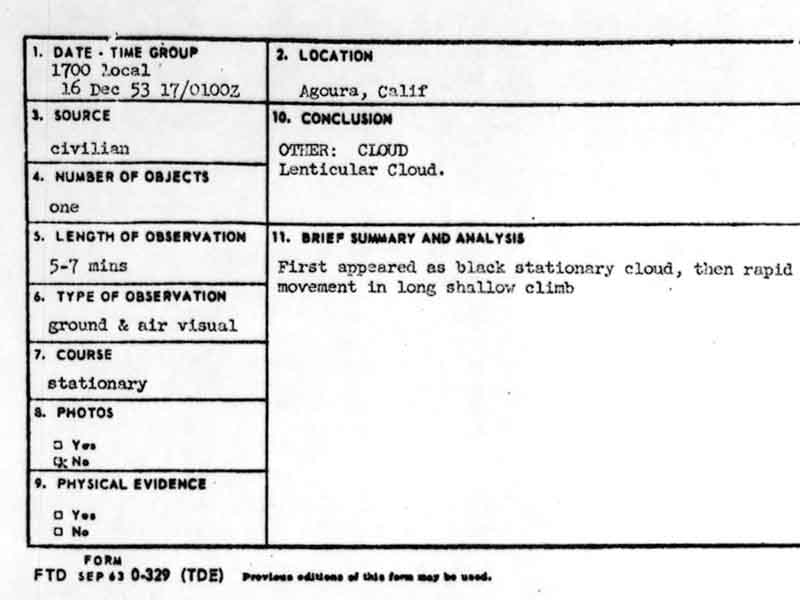 1953 Lockheed Sighting UFO Incident - Project Blue Book Case File