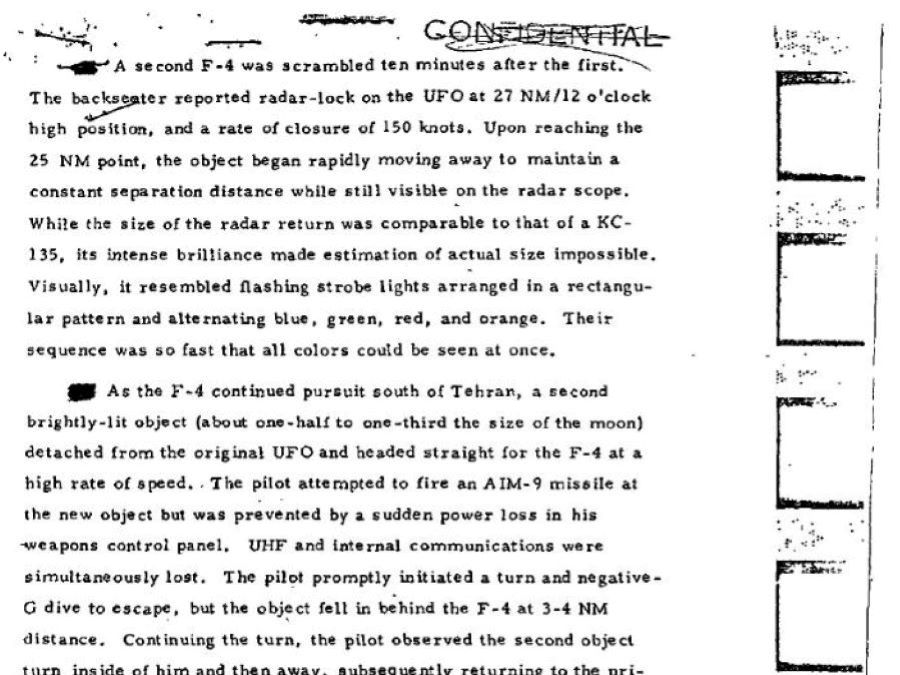 U.S. Air Force newsletter on the Tehran UFO incident in 1976 (page 2).