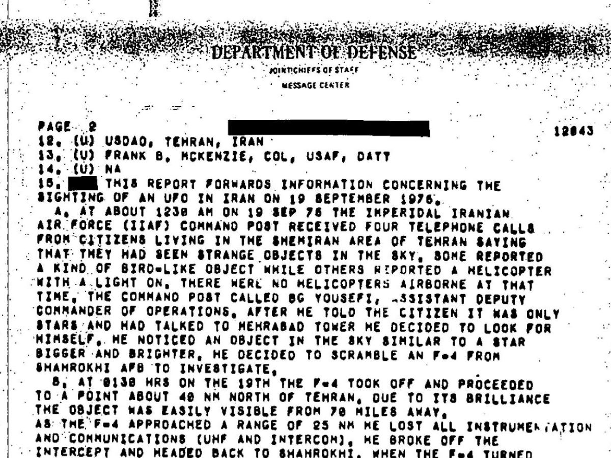 U.S. Department of Defense Report on 1976 Tehran UFO Incident