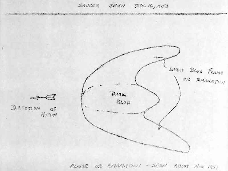 Lead engineer Kelly Johnson's sketch of the object he saw in 1953 during a Project Skunk Works test flight.