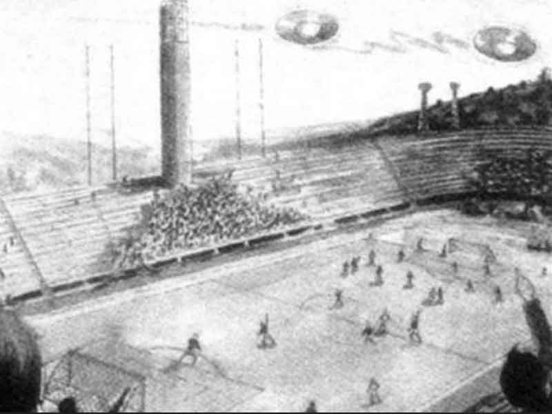 Sketch made by Italian artist Silvio Neri to recreate the mass sighting at the football match.