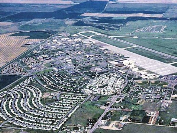 Aerial photograph of Malmstrom Air Force Base near Great Falls, Montana.
