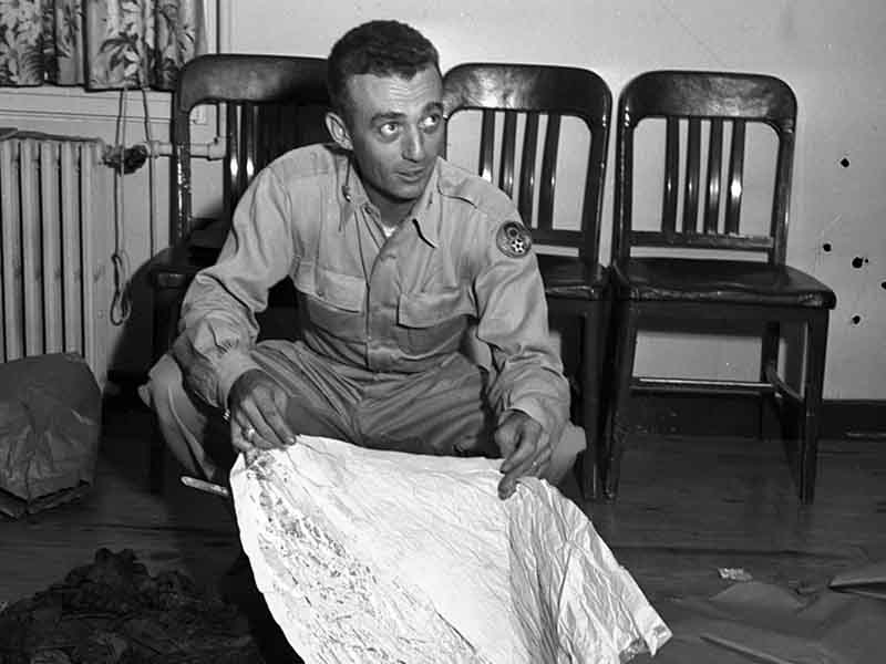 Major Marcel with Roswell Debris at Fort Worth Army Air Field