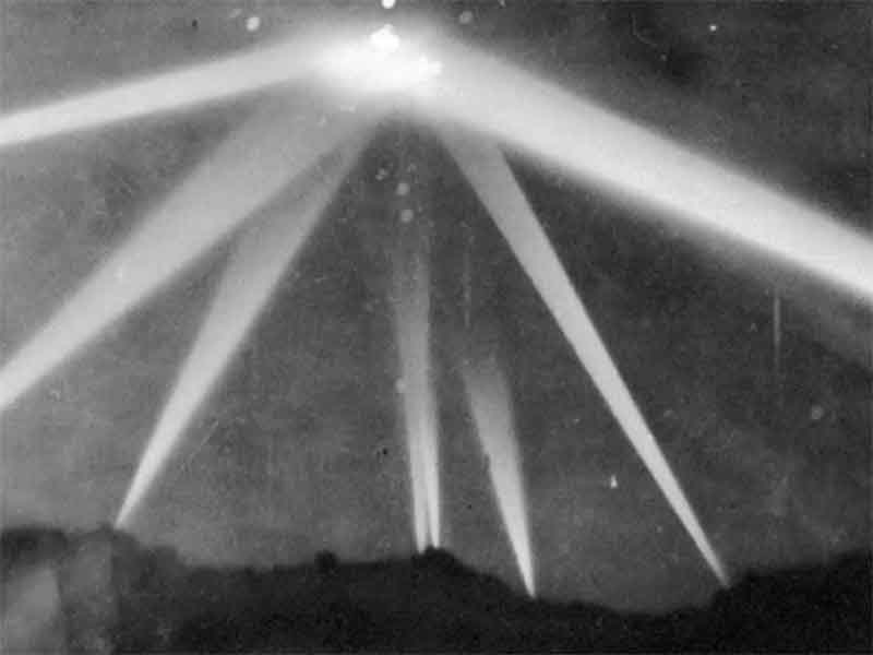 The iconic image from the Great Los Angeles Air Raid, heavily touched up by the Los Angeles Times.
