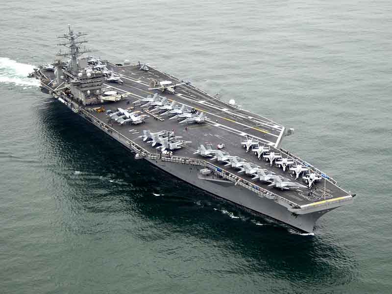 One of the largest warships in the world, the USS Nimitz aircraft carrier is nuclear capable.