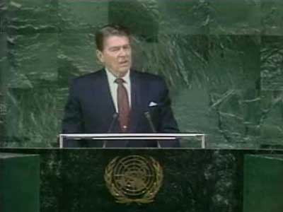 Ronald Reagan Delivers Speech to UN